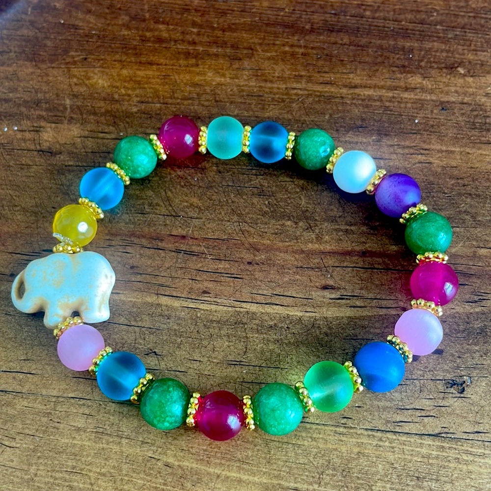 Indian beauty bracelet elephant real turquoise and Agatha’s 8mm w/gold spacer